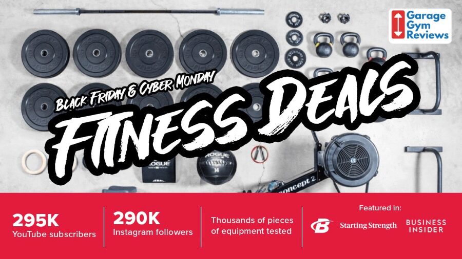 Home gym equipment spread out with Black Friday Deals written over it